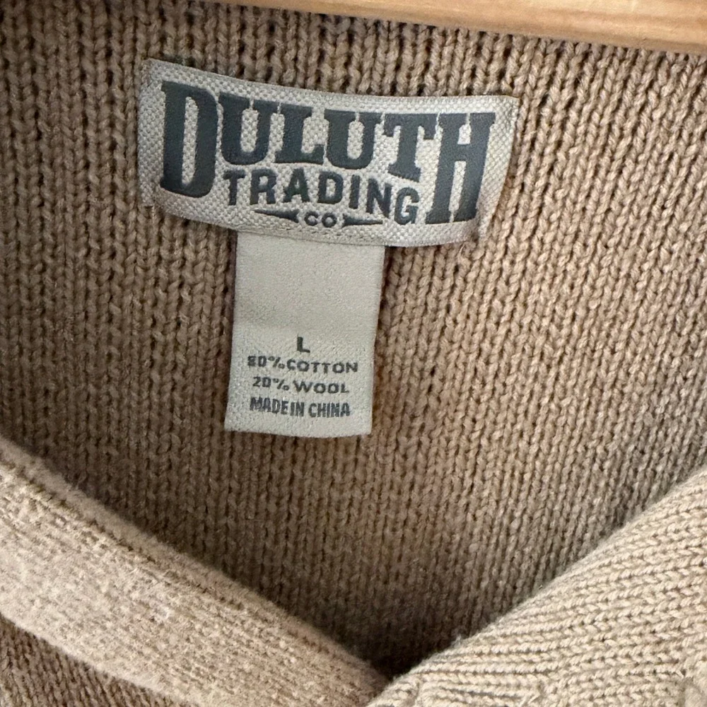 Duluth Trading‎ Co Shawl Collar Sweater Mens L Tan Excellent Cotton Wool Ribbed
